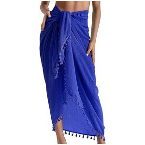 Beach Sarong Pareo Womens Semi-Sheer Swimwear 19-royalblue-long